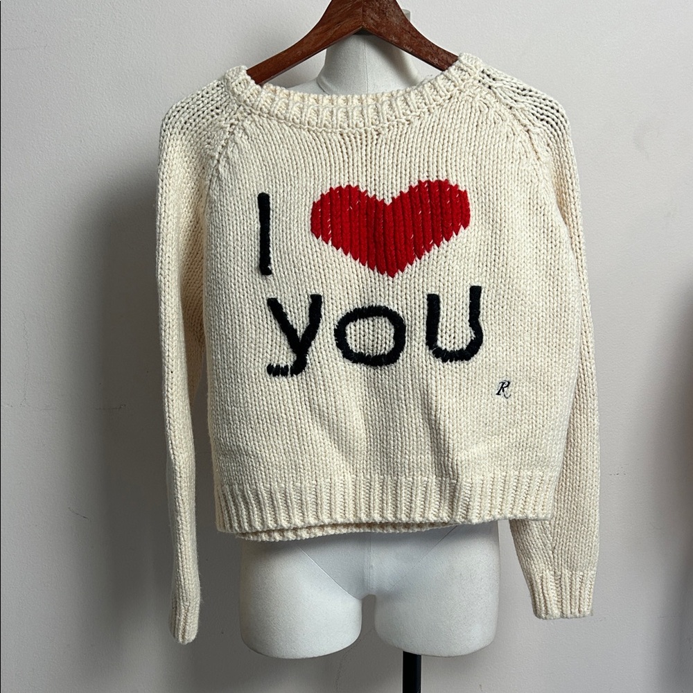 Raf Simons I Love You Knit cream with heart chunky Sweater size small.